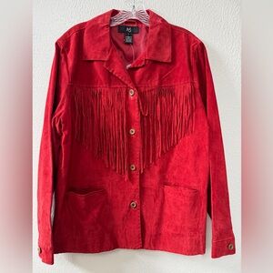 Red genuine leather Fringe Jacket - Women's Vintage Western Coat